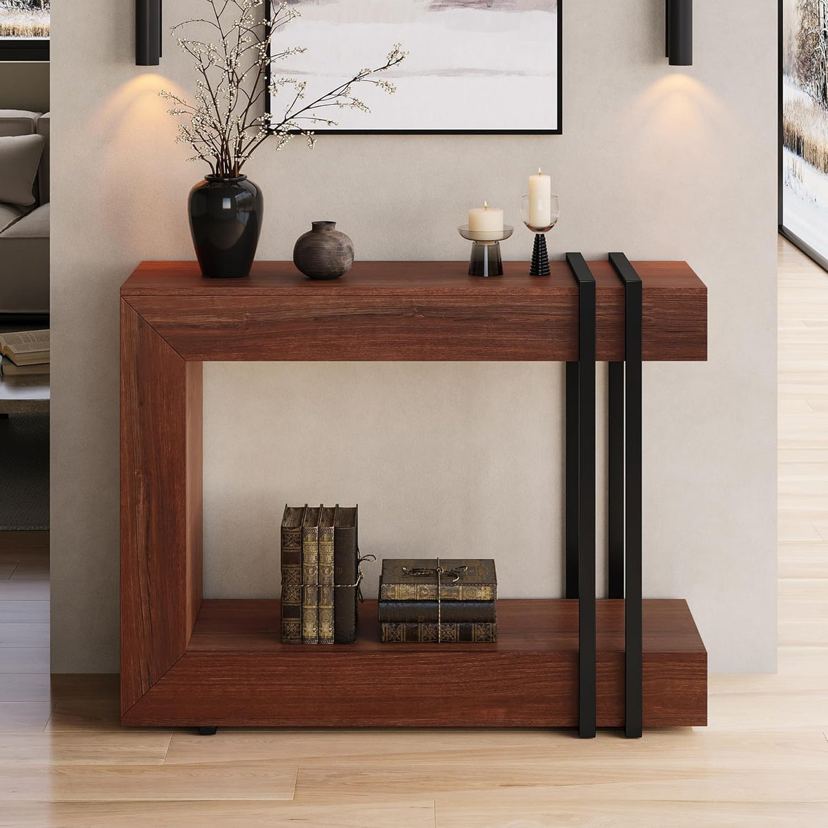 Einhomn 42.5" Console Table Behind Couch, 2-Tier Narrow Entryway Table with Storage, Wood Sofa Tables for Entrance/Hallway/Living Room/Foyer, Walnut Brown