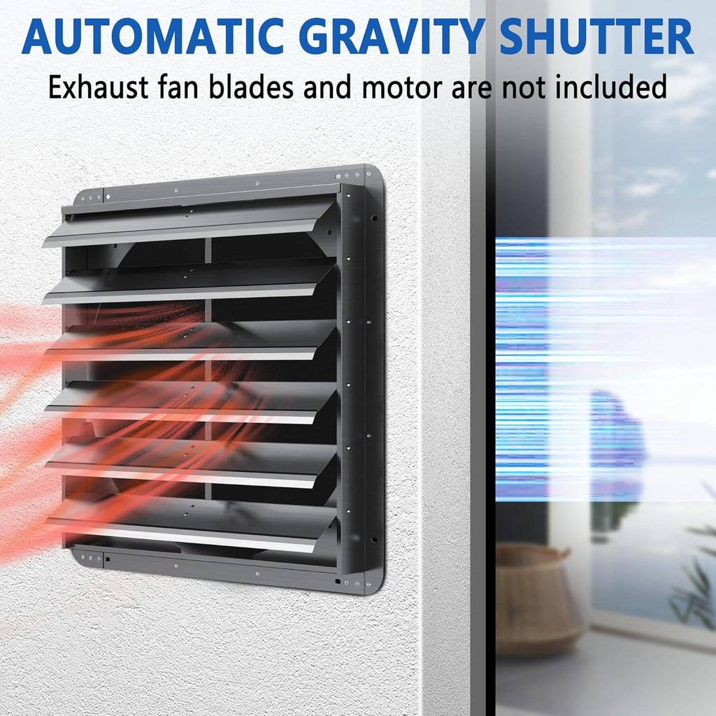 24 Inch Galvanized Sheet Spraying Automatic Exhaust Shutter Louver Vent (No Fan Blades and Motor) for Home Attics, Workshops, Barn, Greenhouse