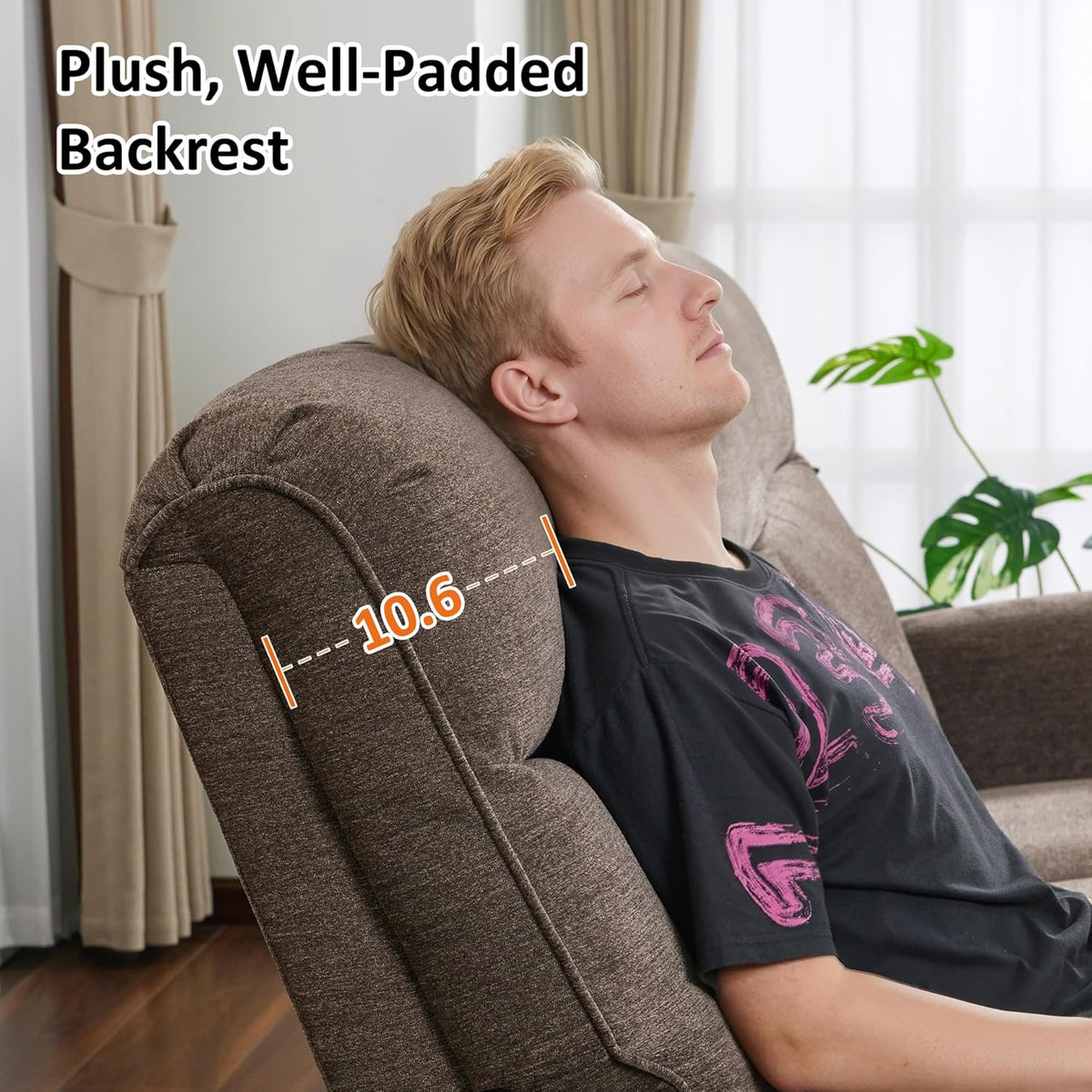 MCombo Compact Wall Hugger Power Recliner Chair for Small Spaces, Dual USB-A/C Ports, Rolled Arm Recliner for Living Room & RV, Fabric PR520 (Dark Brown, Small)
