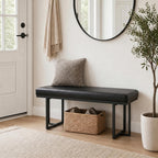 Hyfirm 45" Faux Leather Entryway Bench, Upholstered End of Bed Bench Ottoman for Bedroom Window Bench Dining Bench with Metal Legs for Living Room Dining Room, Black