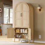 ONBRILL 71" Tall Wooden Arched Cabinet, 5-Tier Arched Kitchen Pantry Cabinet with Doors & Shelves, Farmhouse Kitchen Arch Cabinets with Adjustable Feet, Wooden Pantry Storage for Dining Room(Oak)