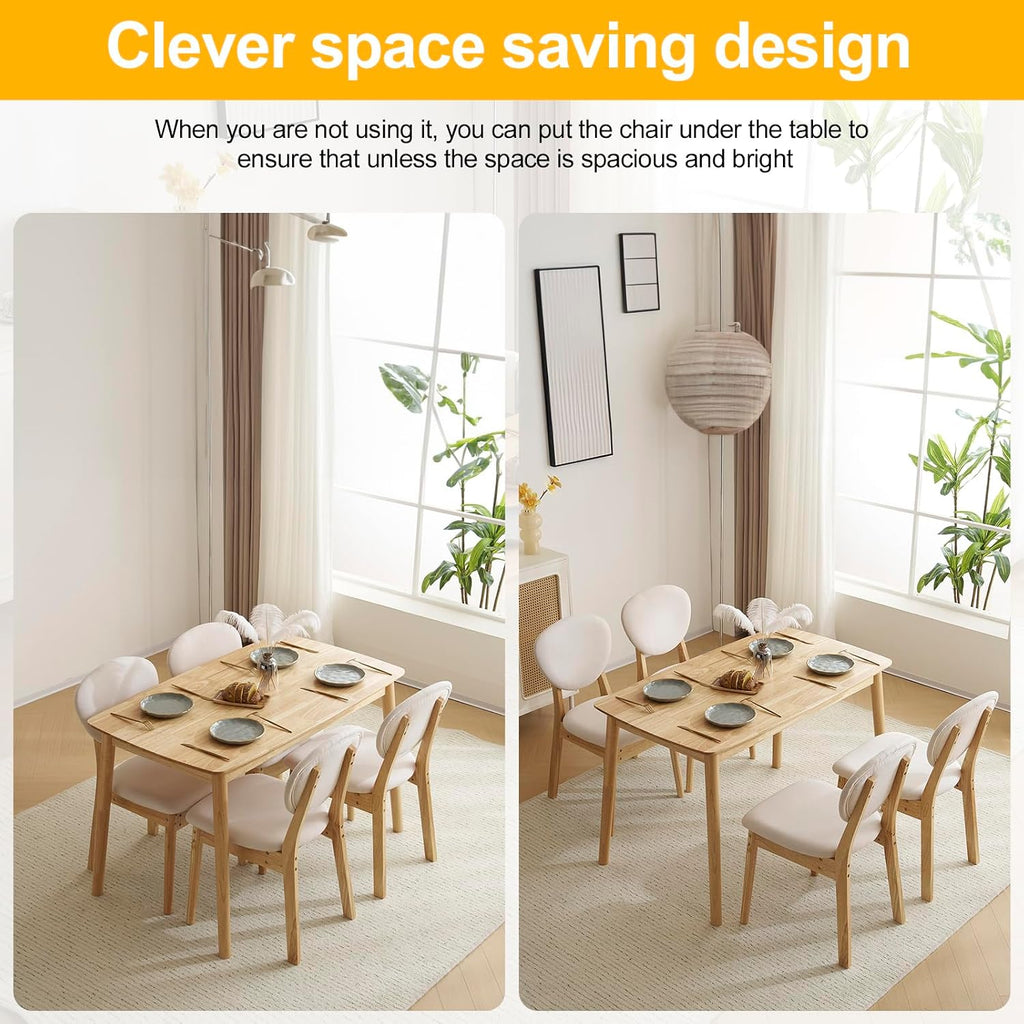 Karl home 5-Piece Dining Table Set for 4, Solid Wood Frame, Nature | Mid-century modern dining table with chairs, padded seats & backrests,compact design, for kitchen/small apartment/dining room