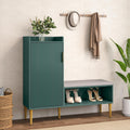 Storage Bench with Fluted Door&Shelf, Modern Entryway Bench with Padded Seat, L-Shaped Shoe Organizer Cabinet for Hallway, Living Room, Office, Green