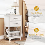 May in Color Nightstand with 2 Drawers, 30" Tall Beside Table for Bedroom | Farmhouse Wooden side Table with Solid Feet and Open Shelf, Modern Painted End Table for Living Room, Home Office, White