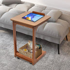 Side Table with Wheels, C Shaped Table for Sofa Bedside, 15.7"x15.7"x24.8“, End Tables Adjustable Desktop (0-40°) for Living Room,Bedroom (Walnut)