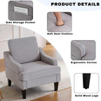 Mid-Century Accent Chair, Comfy Arm Chair Upholstered Living Room Chair for Bedroom, Fabric Reading Chair with Wood Legs for Apartment, Waiting Room, Vanity Room (Gray)