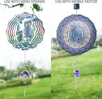 Gazing Ball Spiral Tail Wind Spinner Stabilizer, Garden Decorations Stainless Steel Metal with Hook & Purple Crystal Glass Orb Outdoor Hanging Decor Kinetic Yard 3D Swivel Art Sun Catchers