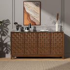 MALOL Fluted Sideboard Buffet Cabinet with Storage, 59" Wood Buffet Table with 4 3D-Checkerboard Doors & Adjustable Shelves, Kitchen Dining Room Coffee Bar Cabinet, Mid Century Modern Style, Walnut
