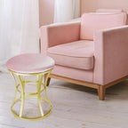 Vanity Chair, Small Velvet Vanity Stool & Ottoman Bench for Bathroom, Dorm | Foot rest Stools Pink Round Seat with Golden Metal Legs for Makeup Room, Entryway, Offices, Living Room, Dressing Table