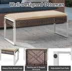 RELAX4LIFE Wicker Outdoor Ottoman Footstool - Rattan Patio Foot Rest for 2 w/Soft Cushion & Metal Frame, Multipurpose Coffee Table, 43’’ Seating Bench, Foot Stool for Garden Porch Backyard (1)