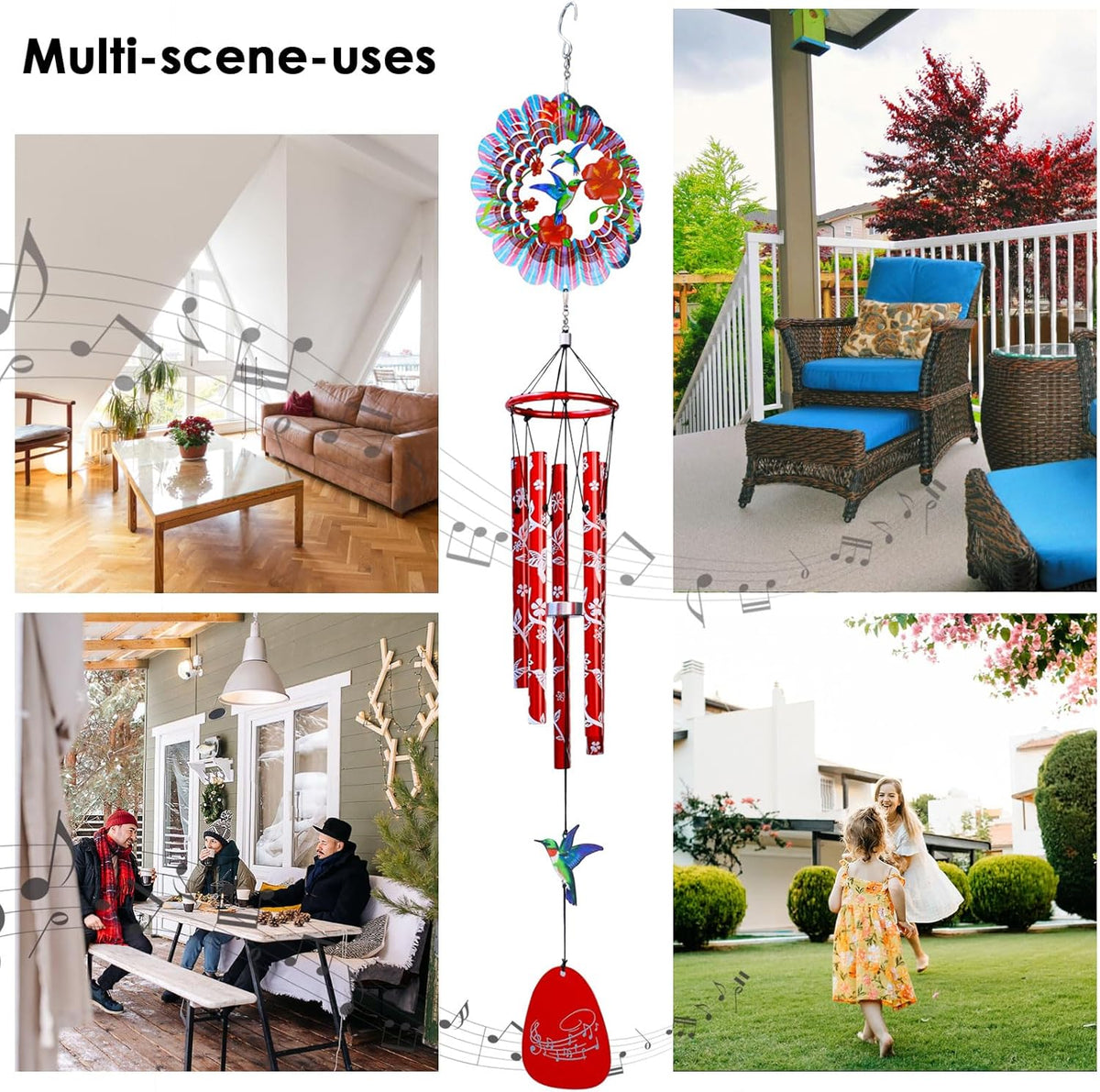 33-inch Memorial Wind Chimes, Sympathy Gift | Deep Tone Hummingbird Wind Chime, Rustproof Windchimes Decor for Garden/Patio/Yard, Indoor & Outdoor Use