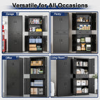 BESFUR Metal Storage Cabinet with a Drawer 4 Doors and 2 Adjustable Shelves Garage Storage Cabinet with Lock 71" Office Storage Cabinets Locking Cabinets for Garage Office Shop Home (Black)