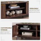 OKD 70" Mid Century Modern Fluted TV Stand w/ 2 Soft Close Door,Dark Walnut | Entertainment Center, Sideboard, Media console for Living Room with Adjustable Shelves