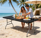8Ft Folding Table Plastic Portable with Built in Handle & Steel Legs Black | 500LBS Capacity Portable Handle and Non-Slip Feet Indoor Outdoor Perfect for Parties, Dining, Weddings, Camping and BBQ