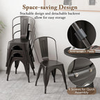 Giantex Metal Dining Chairs Set of 4, Farmhouse Kitchen Chairs with Removable Backrest, Space-Saving Stackable Bistro Cafe Side Chairs for Dining Room, Living Room, Restaurant (Bronze)