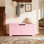 SUPER DEAL Storage Chest, 39 inches Chest Box Organizer with 2 Safety Hinges, Wooden Entryway Shoe Organizer Storage Bench, Pink