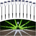 Solar Pathway Lights 10 Pack Solar Lights Outdoor Waterproof 6000K Cold White Yard Lighting, LED Stainless Steel Stake for Garden Outside Landscape Lawn Driveway Walkway Path