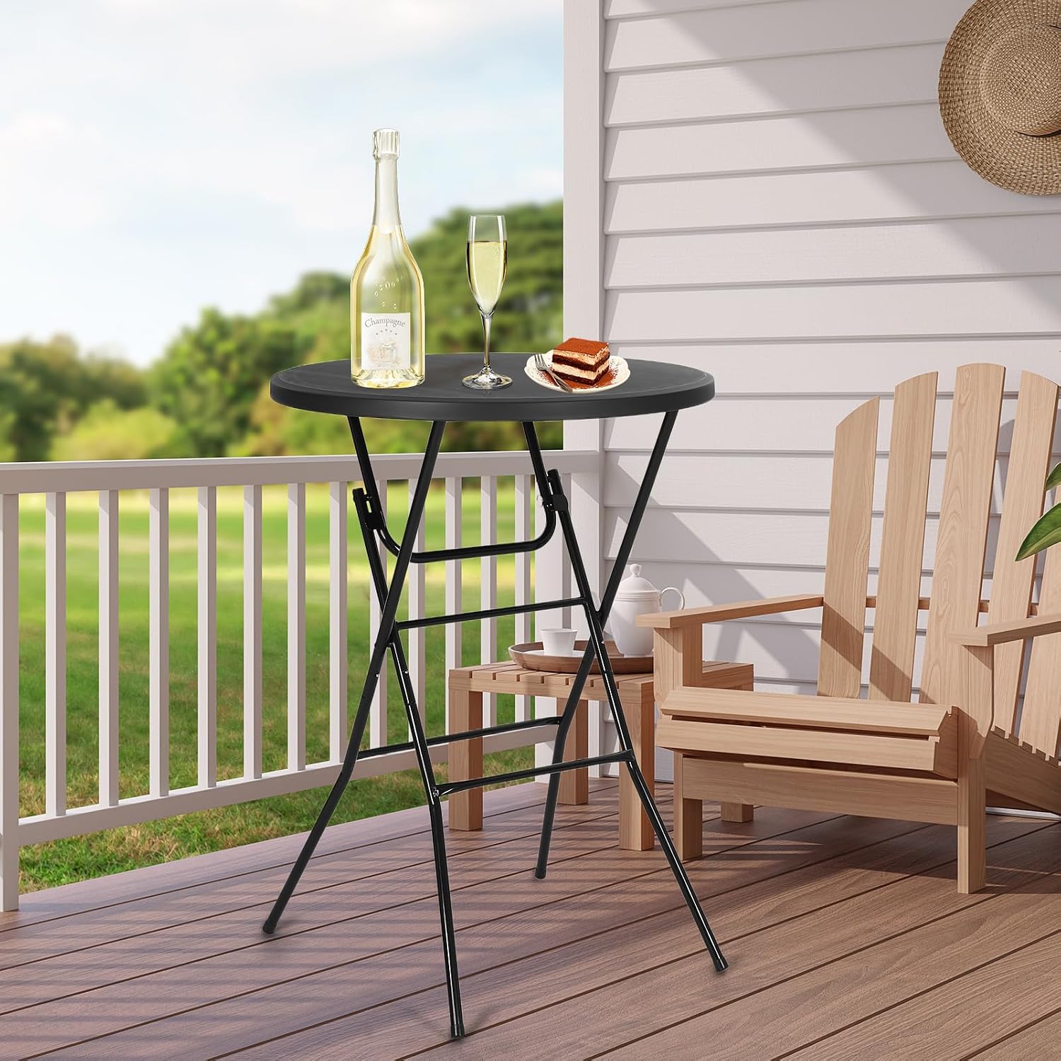 Nice C Plastic High Top Cocktail Table, 31.5" Foldable Bar Table (2P Black) | Portable Round Table, Counter Height Table, Bistro Table, Waterproof, Indoor, Outdoor, Parties, Weddings, Camping, Backyard