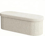 GLAXYFUR Oval Ottoman with Storage for Living Room, Sherpa Bench, Beige | 43.3 Inches Folding Chest, Foot Rest, End of Bed Bench for Bedroom, Hallway