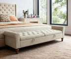 Storage Bench for Bedroom, 65.2'' Tufted End of Bed King Size Upholstered Extra-Long Bench with Dual Flip-Top Lids for Entryway, Hallway, Cloakroom, Window, Griege.