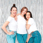 2 Pack Laser Silver Foil Fringe Backdrop Curtains, Tinsel Streamers Birthday Party Decorations, Fringe Backdrop for Graduation, Baby Shower, Gender Reveal, Disco Party