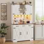 70.9" Tall Kitchen Pantry Cabinet with LED Light & Charging Station, Farmhouse Kitchen Hutch with Large Countertop & 10 Hooks, Kitchen Cabinet Storage with Drawers for Living Room, Dining Room, White