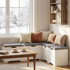 Zevemomo 63" L Shaped Storage Bench with Cushion, Kitchen Breakfast Nook Benches, Corner Storage Bench for Living Room, Kitchen, Entryway, White and Grey