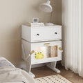 RoyalCraft Large Nightstand with LED Lights, White Robot Nightstand | End Table with 360°Rotating Drawer, Modern Bedside Table with Storage, Wood Night Stand for Bedroom, Home Office, White