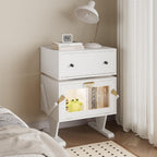 RoyalCraft Large Nightstand with LED Lights, White Robot Nightstand | End Table with 360°Rotating Drawer, Modern Bedside Table with Storage, Wood Night Stand for Bedroom, Home Office, White