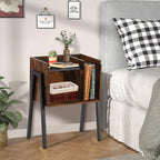 VECELO Night Stand Industrial End Table,Bedside Table with 2-Tier Open Storage Compartments,Wood Side Table with Metal Frame for Bedroom, Living Room and Small Spaces