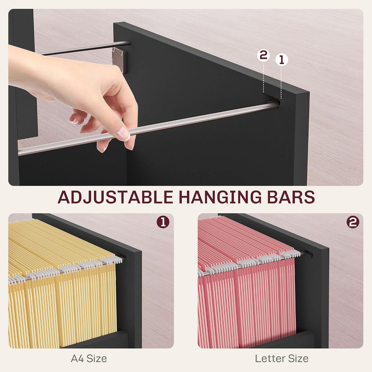HOMCOM Vertical Filing Cabinet with 2 Drawers Lockable File Cabinet Black | Adjustable Hanging Bars, for A4 and Letter, for Home Office