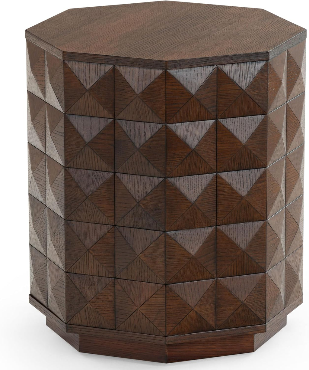 SAFAVIEH Couture Collection - Patty Walnut Accent Table, Octagonal Side Table, Carved Design, Fully Assembled (SFV7252B)