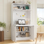 RuiSiSi 69" Kitchen Pantry Buffet with Hutch and and Foldable Workstation, Multifunctional Storage Cabinet with Adjustable Shelf and Charging Station for Dining, Living Room, White