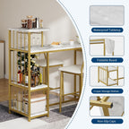 Garvee Dining Table Set for 2, 3-Piece Expandable Bar Table and Chairs Set | Bar Table and Chairs Set with Storage Shelves and Wine Rack, Small Kitchen Dining Set for Living Room, Apartment