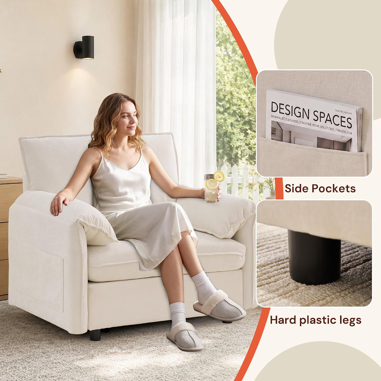 Korser Oversized Accent Chair, 39.3" Wide Arm Chairs for Living Room & Bedroom, Modern Lounge Chair, Upholstered Mid-Century Reading Chair, Comfy Living Room Chair, Single Sofa Chair, Chenille, Beige