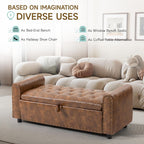 Ottoman with Storage, Tufted Storage Bench for Bedroom, 48" PU Leather End of Bed Bench, Upholstered Entryway Shoe Benches with Rolled Arm & Inner Zipper, Window Ottomans Chest with Rivets, Brown