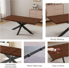 ZckyCine 7-Piece Dining Table Set with 51"-67" Extendable Walnut Wood Table and 6 PU Leather Chairs, Modern Rectangular Kitchen Table Set with Metal Legs, Seats 6, Easy Assembly