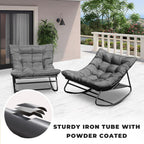 Outdoor & Indoor Oversized Rocking Chairs Set of 2 with Thick Cushions | Metal Frame, Papasan Style, Great for Living Room, Patio, Porch, Garden, Backyard