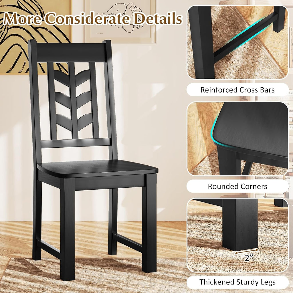 GOFLAME Wood Dining Chairs Set of 4, Modern Kitchen Side Chairs with Solid Rubber Wood Frame, Leaf-Shape High Backrest, Armless Dinette Chairs for Dining Room, Restaurant, Black