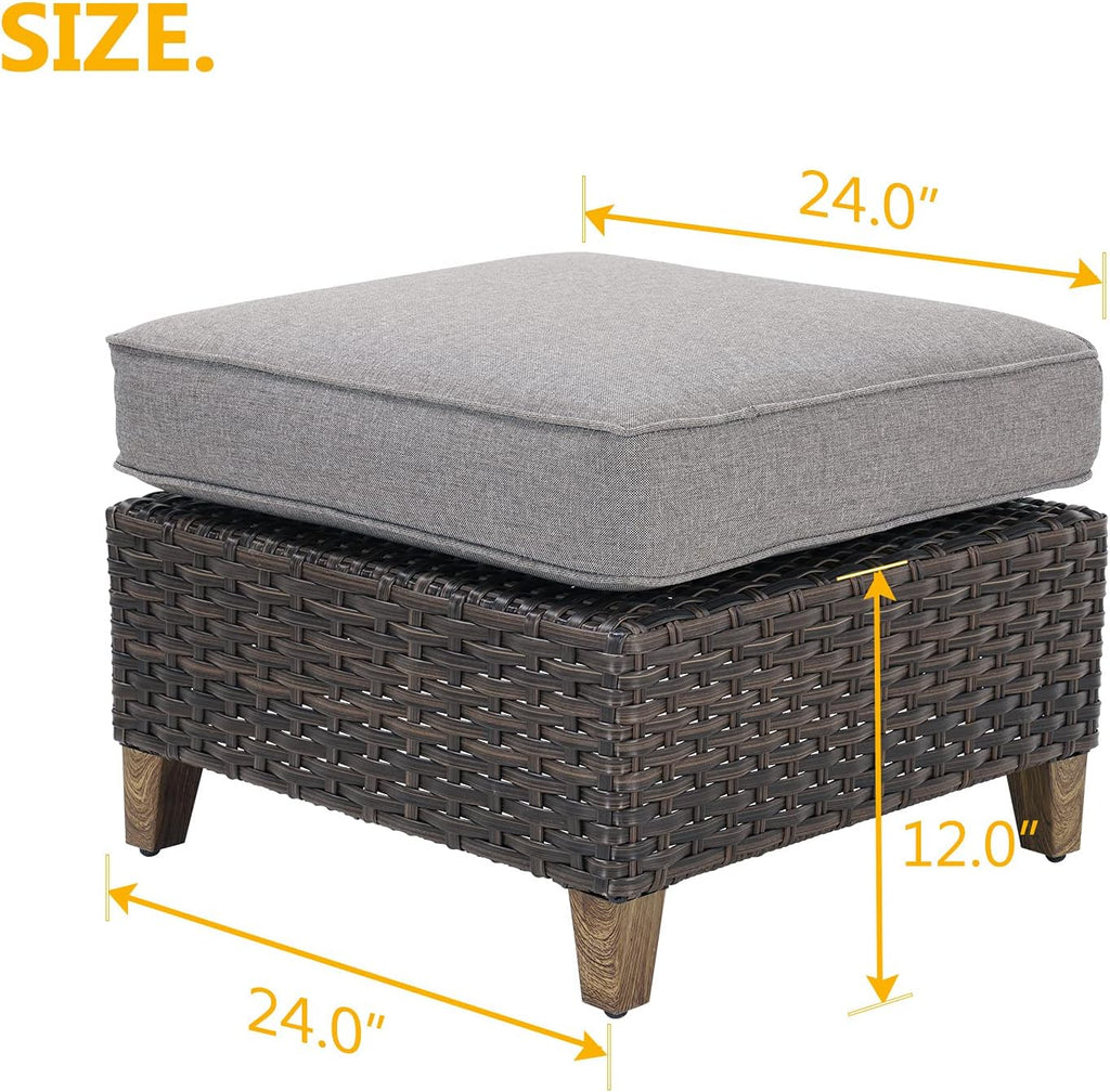 Grand patio Outdoor Patio Ottoman Footstool Rest with Premium Fabric Soft Removable Cushion Wicker Ottoman Seat for Garden Yard Lawn Poolside, Dark Brown