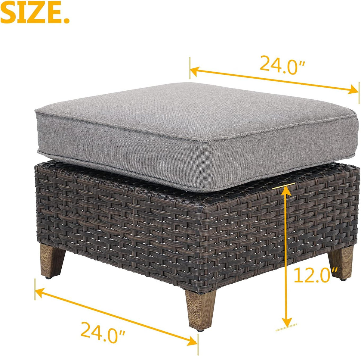 Grand patio Outdoor Patio Ottoman Footstool Rest with Premium Fabric Soft Removable Cushion Wicker Ottoman Seat for Garden Yard Lawn Poolside, Dark Brown