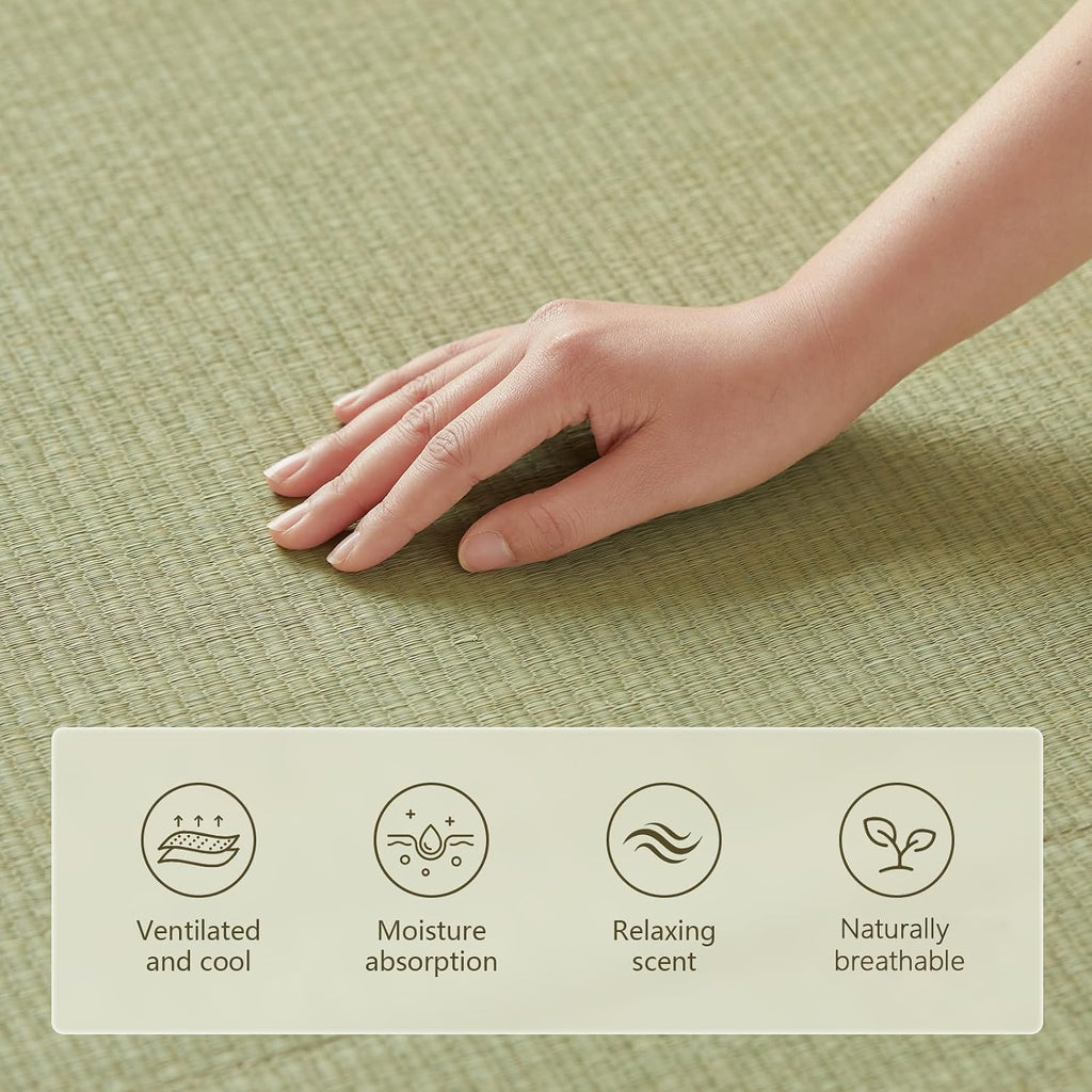 HAGiHARA Japanese Tatami Mat, Folding Rush Grass Floor Mattress | Extra Long Pile Plush Surface Creates a Soft and Cozy Home Space