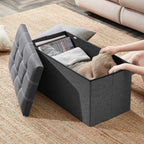 YOUDENOVA Ottoman with Storage, 30" Storage Ottoman Bench, Linen Gray | Hide blankets, pillows and clutter inside, while the padded linen seat adds comfort to your bedroom or living room.