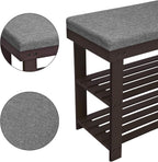SONGMICS Bamboo Shoe Bench, 3-Tier Shoe Rack Organizer for Entryway, Living Room, Bench Seat Holds Up to 300 lb, 11.9 x 28.3 x 19.2 Inches, Rustic Walnut and Slate Gray ULBS604CG