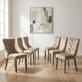 OVENTA Modern Tufted Upholstered Dining Chairs Set of 6, Sand Velvet Dining Room Chair with Solid Wood Legs, Sillas de Comedor, Kitchen Chairs (Sand, Velvet Set of 6)