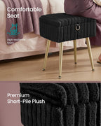SONGMICS Vanity Stool Chair Faux Fur with Storage, Vanity Bench, Metal Legs, Adjustable Feet, for Living Room, Bedroom, Makeup Room, Ink Black ULOM505BZ02