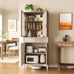 Pantry Cabinet, 71" Tall Pantry Cabinet,Modern Kitchen Cabinet with Doors, Drawers & Adjustable Shelves, Freestanding Food Pantry Cupboard with Side Rack for Kitchen Dining Room,Oak