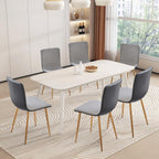 FurnitureR Dining Chairs Set of 4, Fabric Cushion Side Chairs Mid-Back with PU Back and Oak Metal Legs for Kitchen, Dining Room, or Living Area, Grey/Black