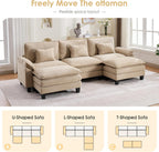 URRED Oversized Modular Sectional Sofa，Solid Khaki：122" U Shaped | Modern Comfy Cloud Couch with Movable Ottoman and Pillow, Deep Seat Couches for Living Room, Bedroom or Apartment