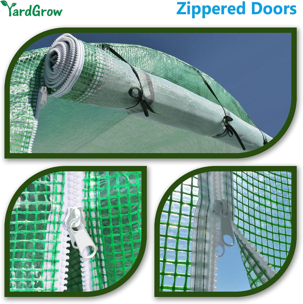 YardGrow Greenhouse Replacement Cover Larger Walk in Outdoor Plant Gardening Greenhouse, 2-Doors with 2 Mesh Windows, Frame Does NOT Included (26'x10'x7')